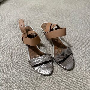 Sam Edelman Tan and Silver Sandals